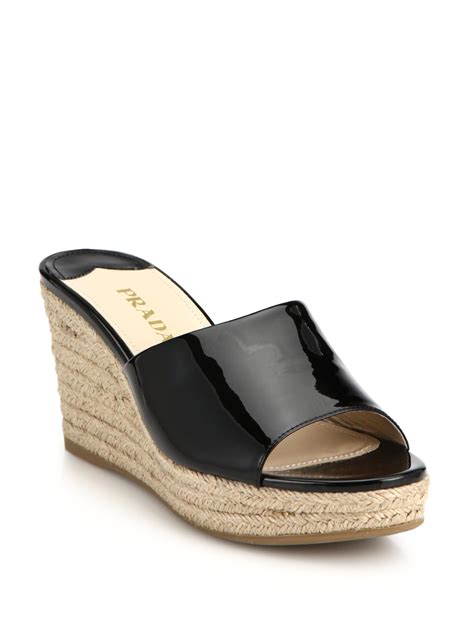 prada patent leather espadrille wedge mule sandals|Shop Prada Espadrille Wedge Mules .